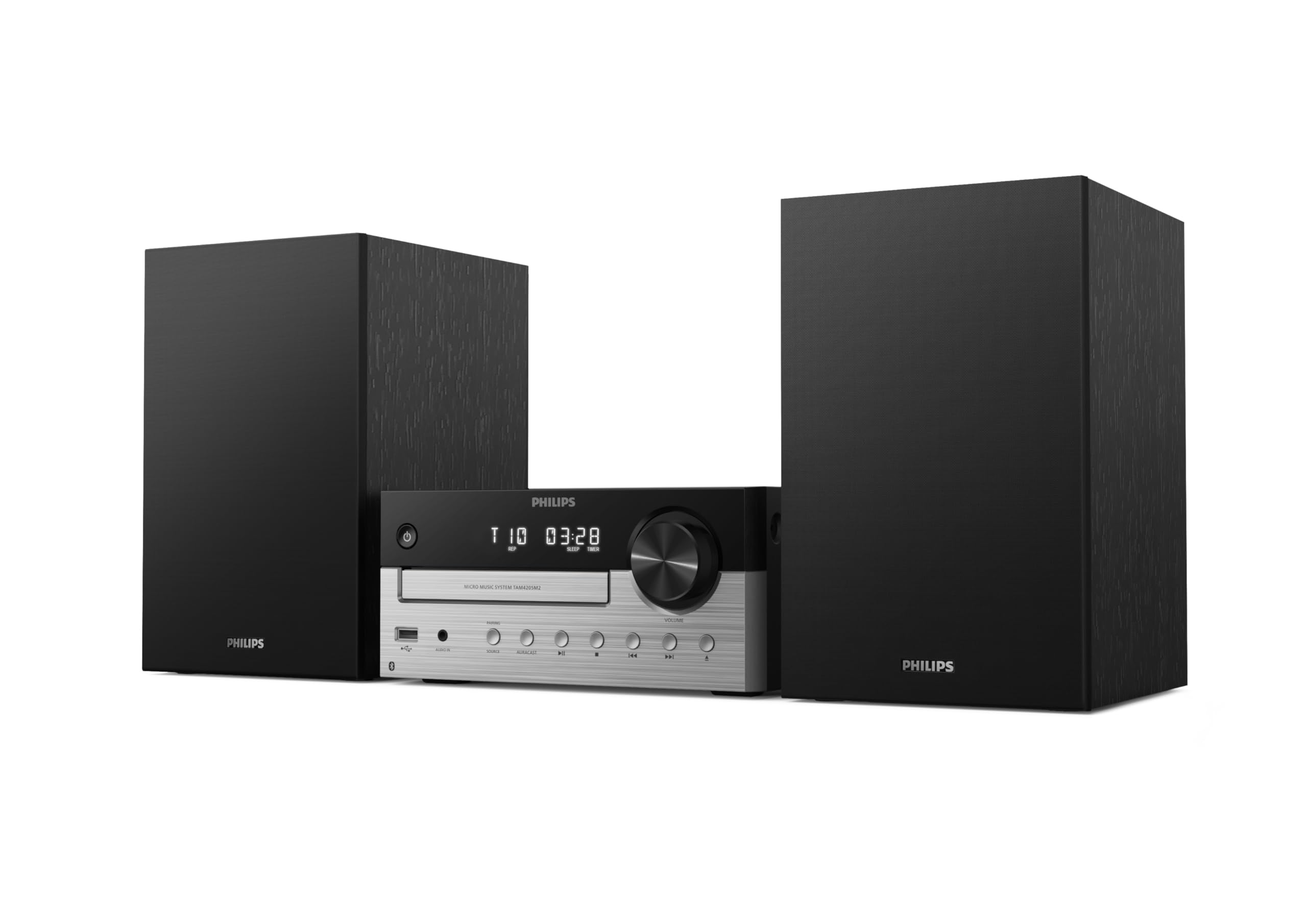 Philips TAM4205M2 Système de microchaîne Hi-​FI – 80 W, Enceintes Bass Reflex, CD, FM, USB, entrée Audio, Bluetooth 5.4, Auracast, contrôle numérique du Son, télécommande, Emballage écologique