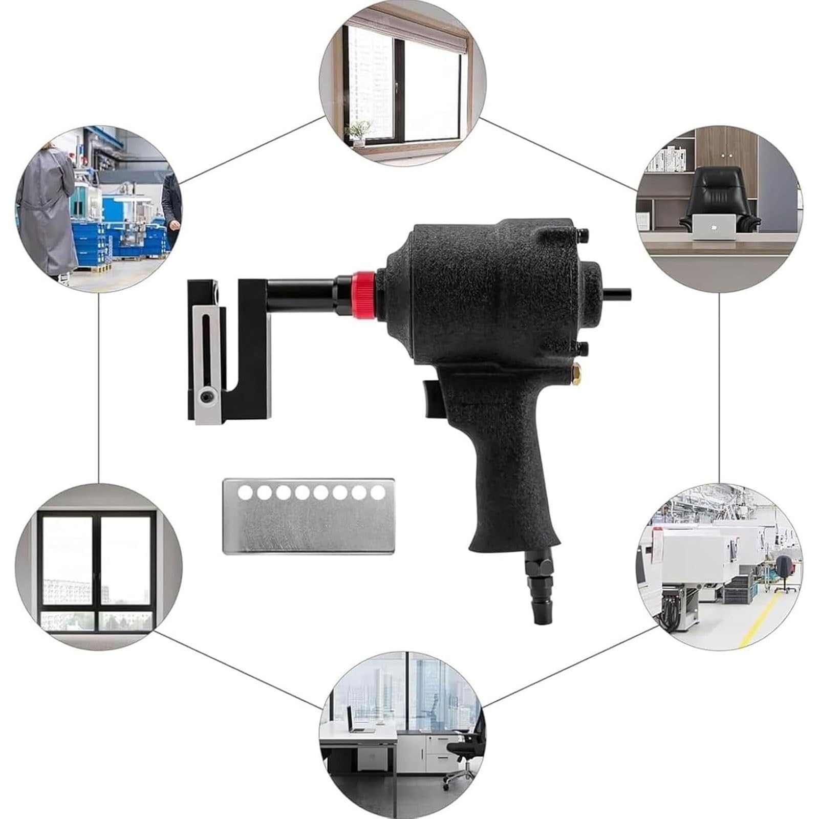 Perforadora neumática Perforadora de Agujeros de Aire Industrial Pistola | Abridor de bridas con orificio de metal,Cabezal de abrazadera con rotación de 360°,Márgenes ajustables,para(8mm)
