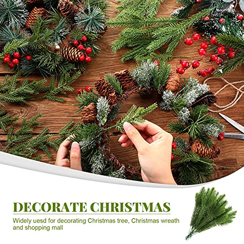Artificial Pine Needles Branches Christmas Artificial Pine Branches Christmas Tree Branches Fake Greenery Pine Picks for DIY Garland Christmas Home and Party Wall Door Decor, 2 Styles (50 Pieces)