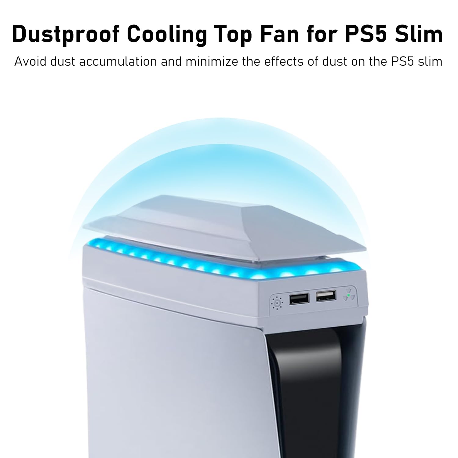 Tendak Ventilador para PS5 Slim Refrigerador LED Superior con Luz RGB, Doble Puerto USB 2.0 3 Velocidades Ajustables para Playstation 5 Slim Disc & Digital Console