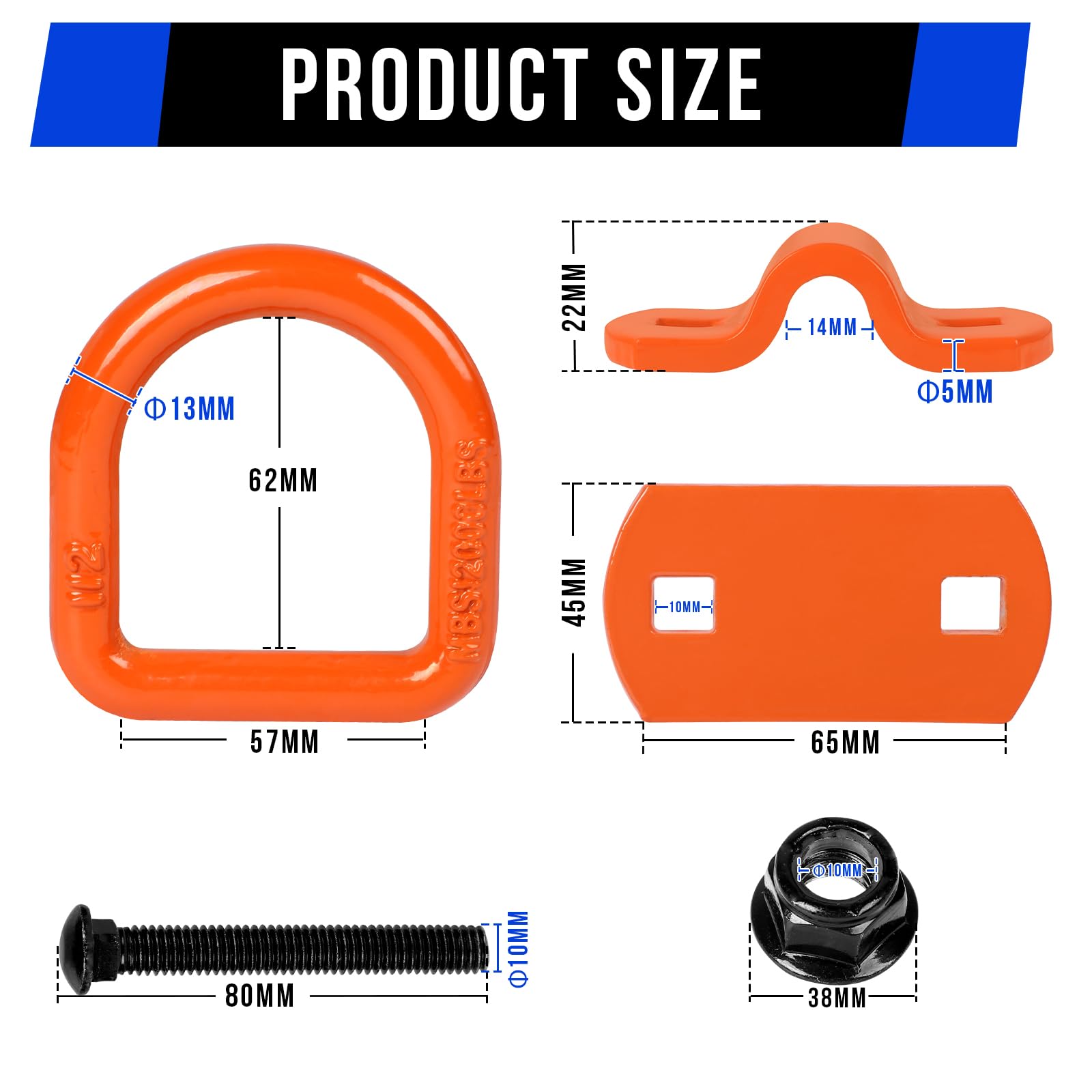 4 Anelli di fissaggio a vite per carichi pesanti, 12000 lbs, anello a D con viti, armadietto a rimorchio, accessori per rimorchi, auto, camion, barca, auto, cargo Tie Downs (Arancione)