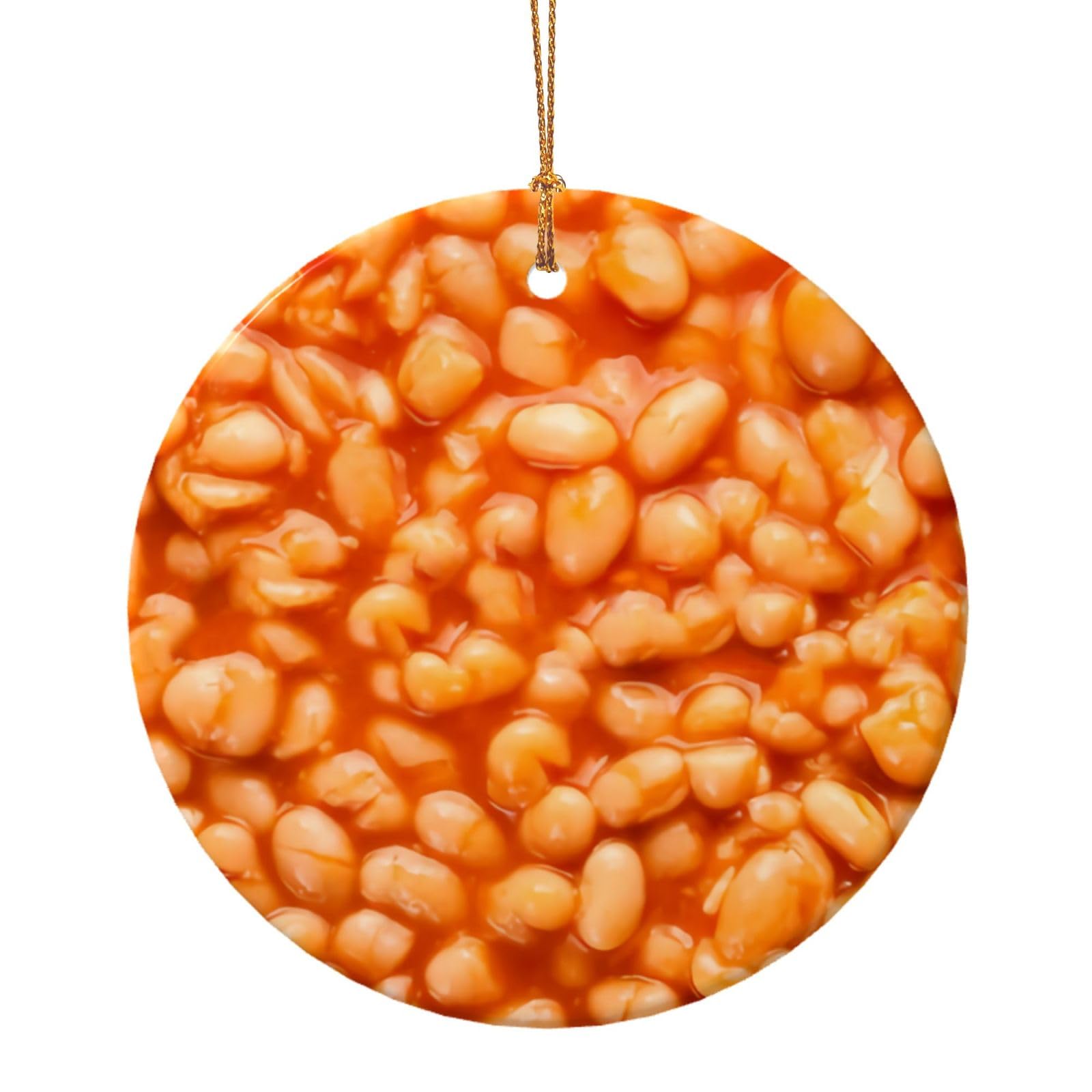 Peiyeety As Pic Baked Beans Christmas Tree Ornaments - Round Ceramic Decor, Holiday Hanging Decorations, Xmas Gifts 7.3Cm