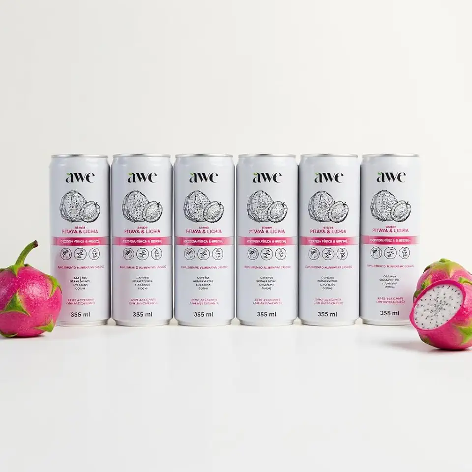 AWE Energy Pitaya e Lichia - Pack com 6 unidades, latas de 355ml Performance & Disposição Ingredientes Naturais Energia Limpa