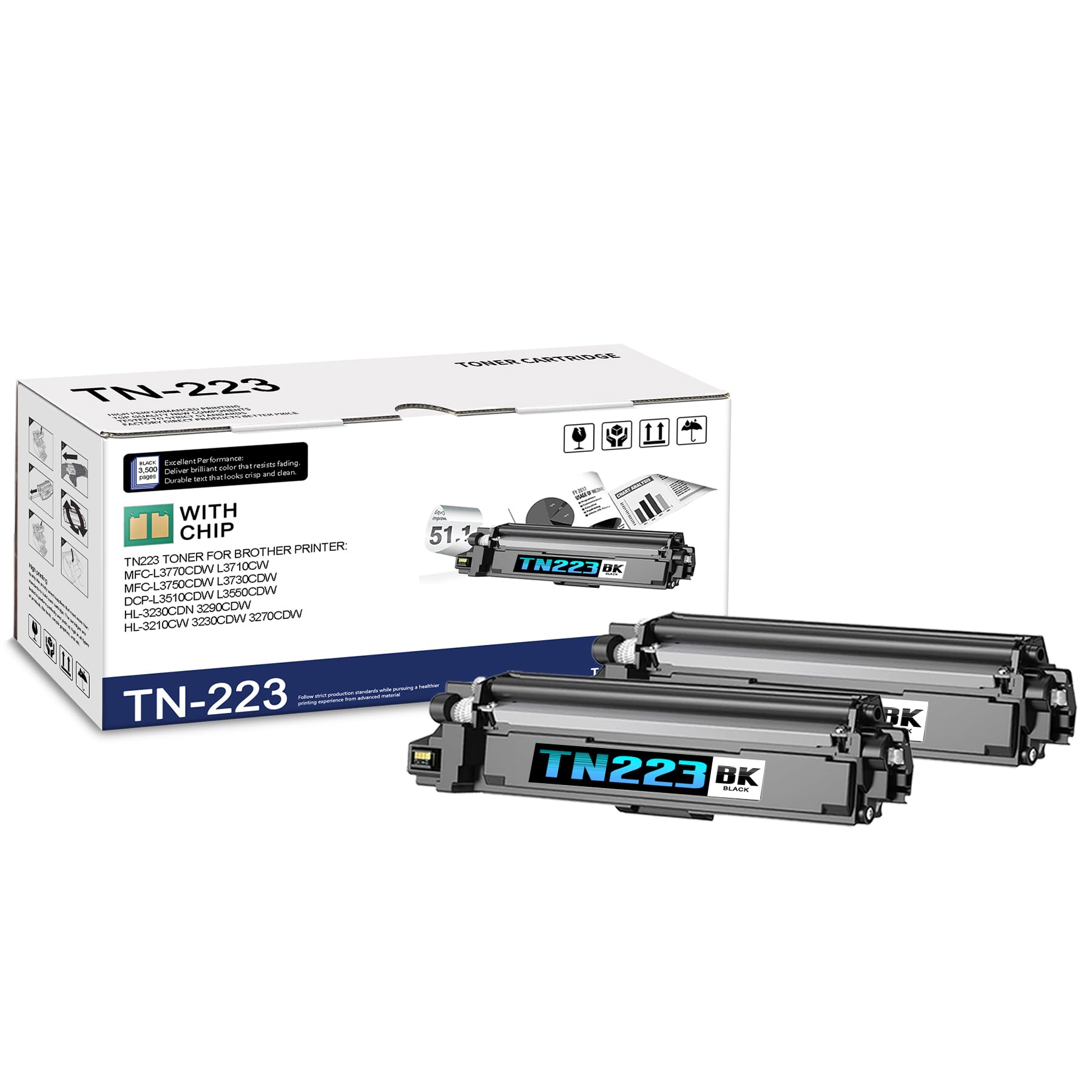 2-Pack TN227 High Yield Black Toner Cartridge, Replacement for Brother TN-227 for MFC-L3770CDW L3710CW L3750CDW L3730CDW HL-3210CW 3230CDW 3270CDW