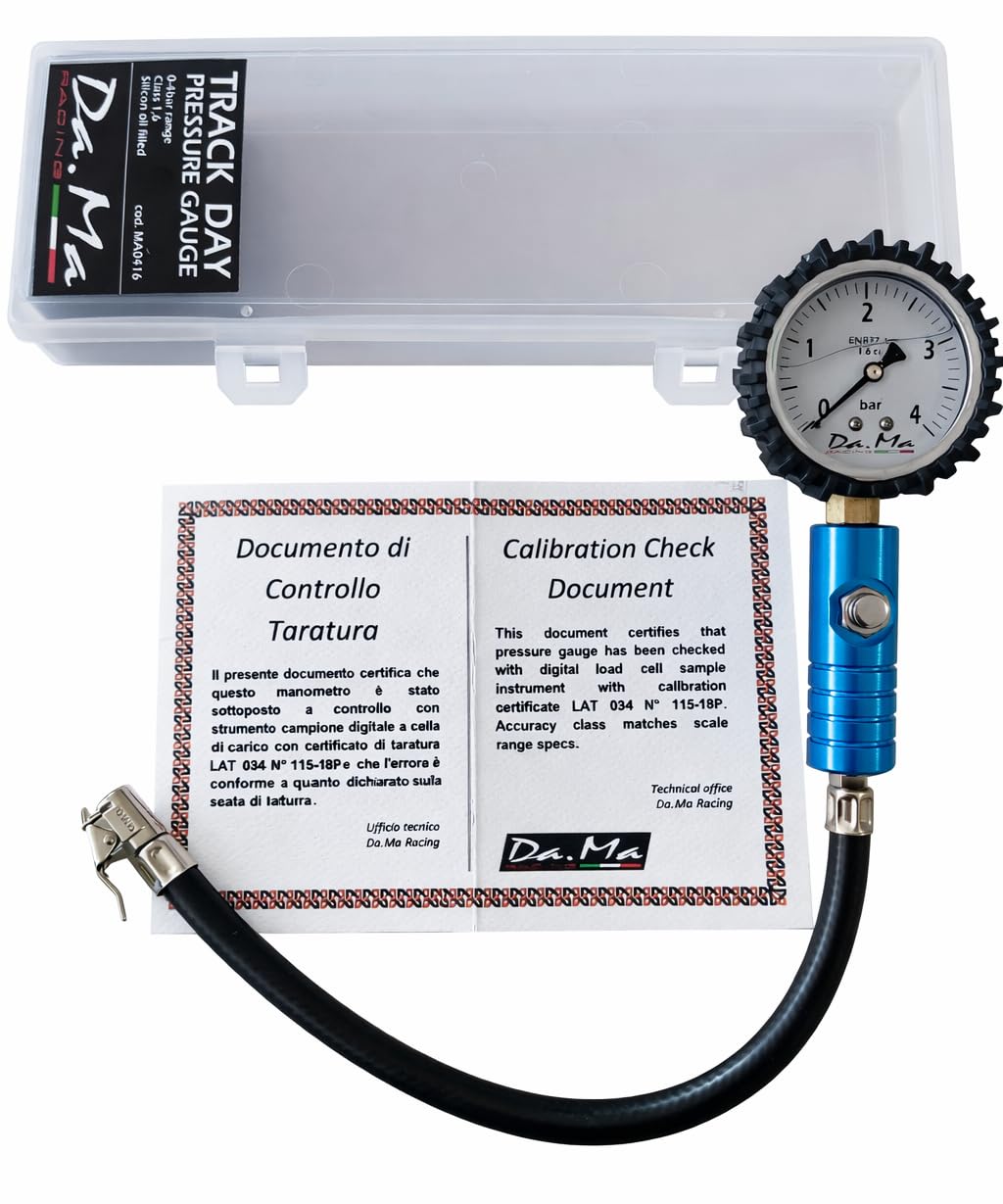 Manometro Professionale Pressione Gomme Ø63 mm a Bagno d’Olio Siliconico, Made in Italy, per Moto Auto Officina Gommista e Track Day, Cassa Inox con Protezione Antiurto