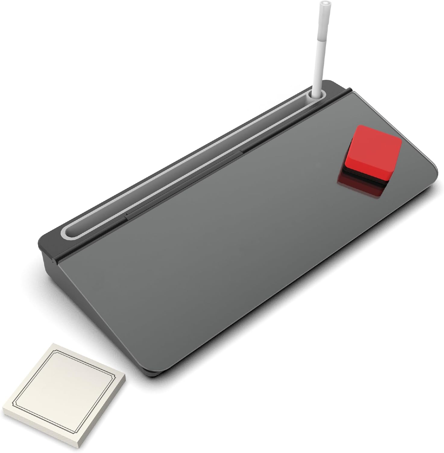 Black Tempered Glass Desktop Dry Erase Board with Organizer