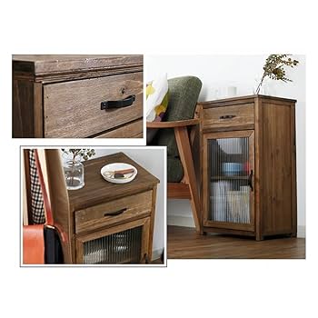 ヴィンテージ木製サイドテーブル引き出し／扉収納付き