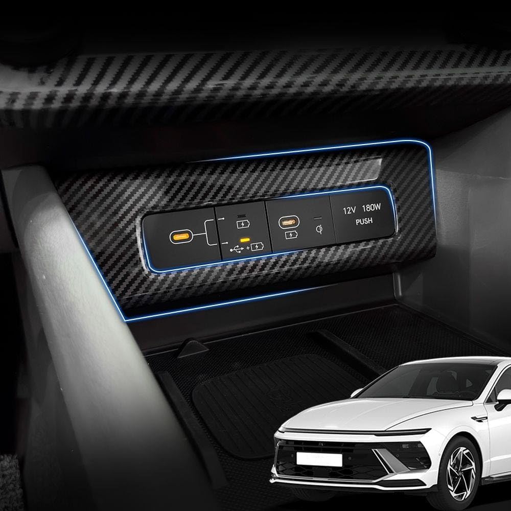 YOUTOOCAR Charging Port USB Hole Protective Cover Compatible with Hyundai Sonata 2024-2025 Accessories (Carbon Fiber Pattern)