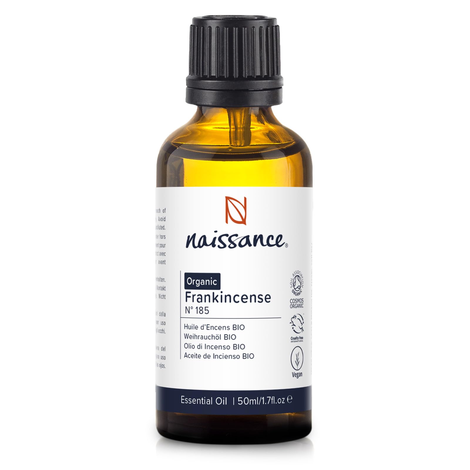 Naissance Aceite Esencial de Incienso BIO (No. 185) - 10ml - Certificado Ecológico, Puro, Natural, Vegano & No Diluido - Para Quemador, Humificador, Aromaterapia, Difusor, Masajes