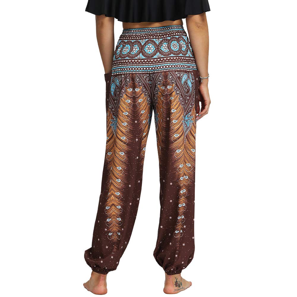Nuofengkudu Mujer Hippies Pantalones Bolsillos Estampados Yoga Pants