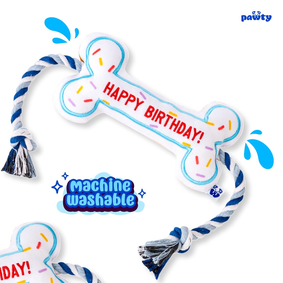 Juguete interactivo de hueso de cumpleaños para perros, juguete interactivo de cuerda para mascotas, bonito diseño único, regalo de cumpleaños para fiestas, cachorros pequeños y medianos, juguete de