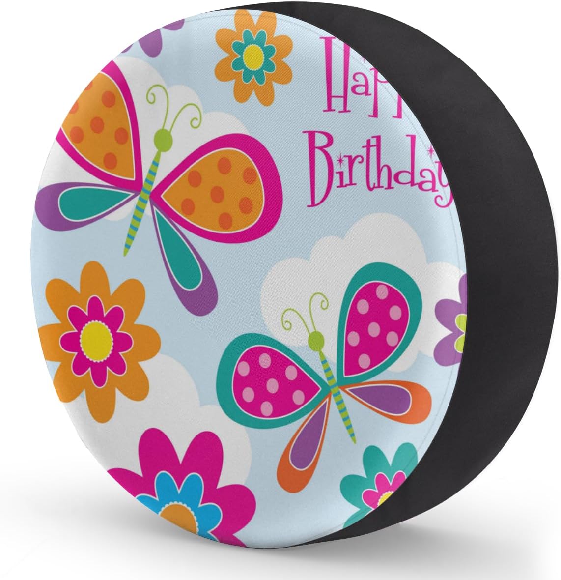 Happy Birthday Butterfly Tire Covers Portable Spare Tire Cover Soft Durable Waterproof Dustproof 3 Sizes 14 15 16 Inches for Car Truck SUV Trailer Camper