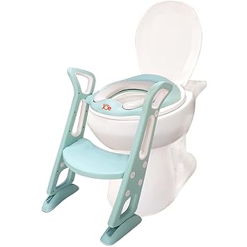 JUNIOR JOE Foldable Potty Training Seat Chair with Safe Handrails, Non-Slip Toilet Potty Stand and Ladder for Kids (LIGHT GREEN)