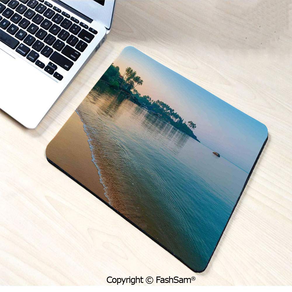 Personalized 3D Mouse Pad Morning Sun Rays and Palm Trees on The Edge of The Golden Beach Relax Calm Theme Art for Laptop Desktop(W9.85xL11.8)
