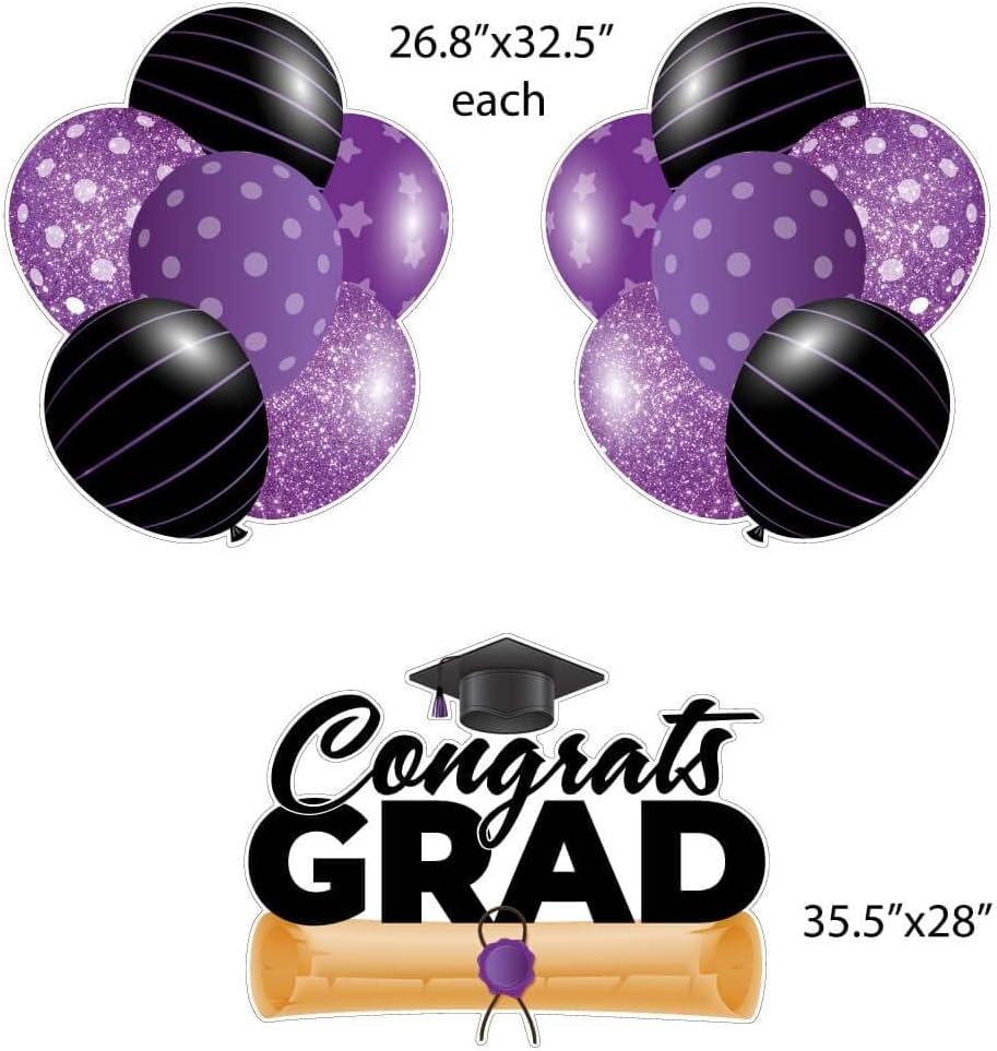 VictoryStore Yard Decorations Congrats Grad Graduation Yard Cards 11 Piece Set, Graduation Yard Signs with Stakes (Purple)