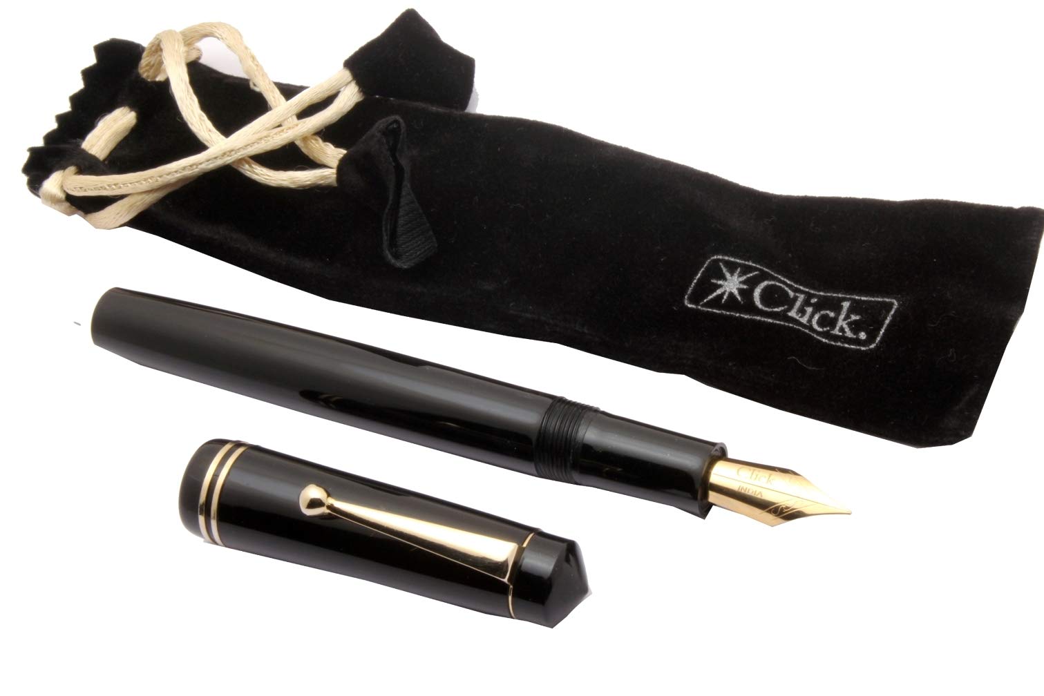 Ledos Special Edition Click Aristocrat Gold Retro Style Black Acrylic Fountain Pen With Flex Nib
