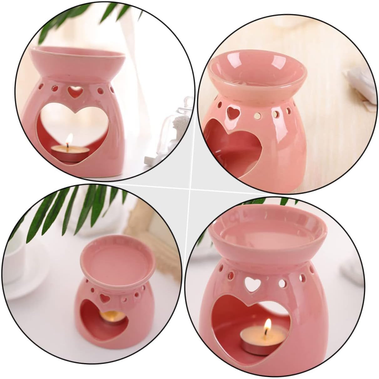 VICASKY Ceramic Craft Aroma Stove Pink Heart-Shaped Incense Burner Creative Censer for Home Office Yoga and Relaxation Decorative Aroma Diffuser image 5