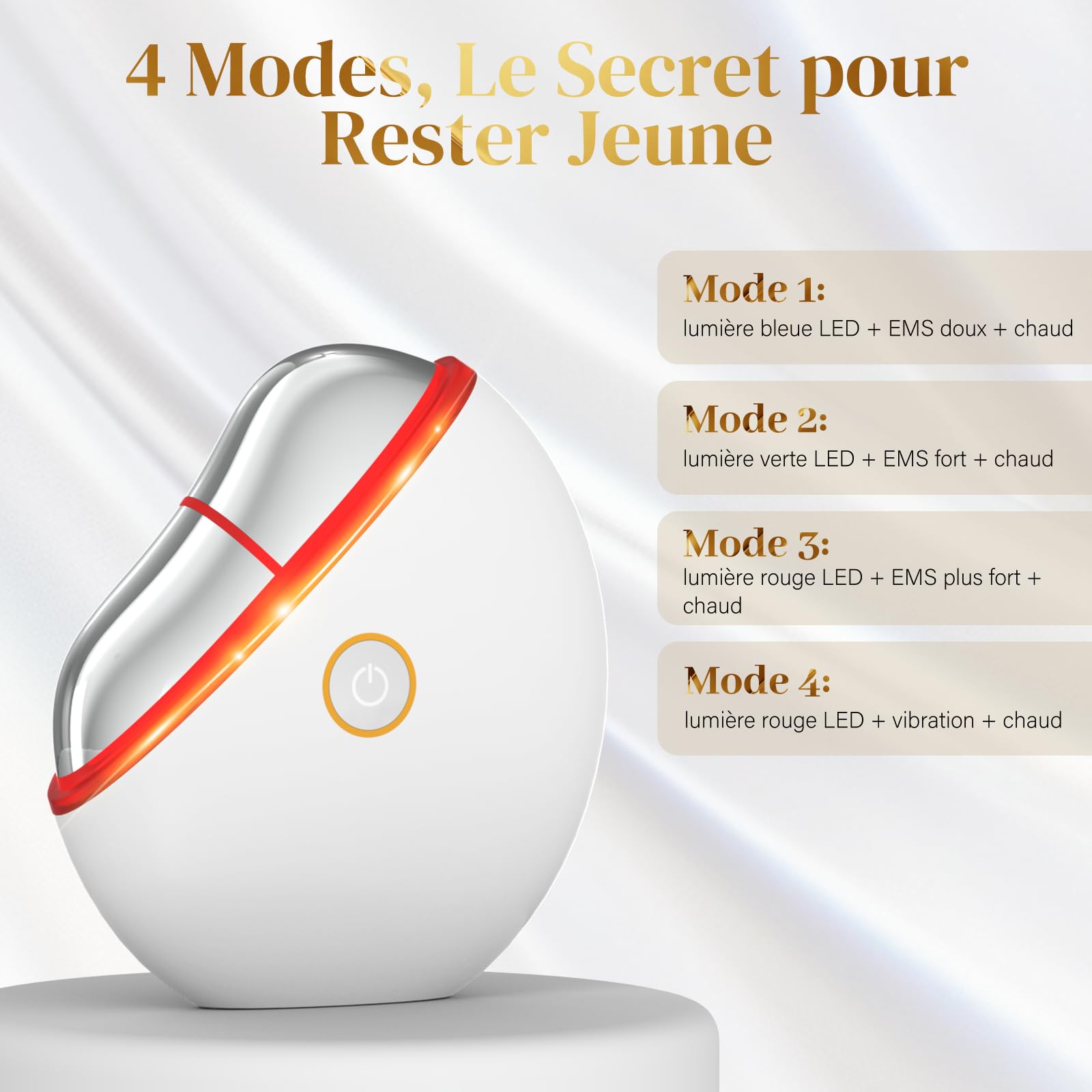 Appareil Massage Visage, Unegnel Gua Sha Electrique 4 Modes avec LED Rouge Lumière Bleu Vert, EMS 3 Niveaux D'Intensité avec Vibration Chaleur Appareil Anti Rides Visage