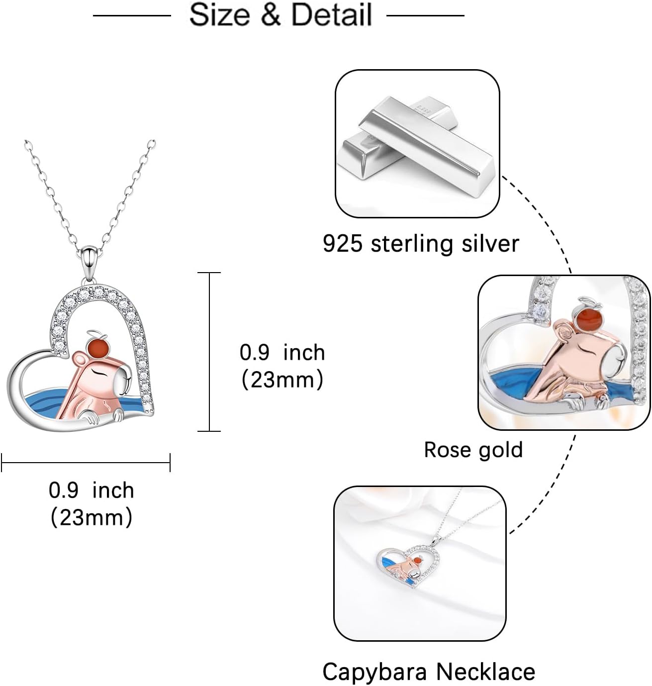 Cute Capybara Necklace for Women - 925 Sterling Silver Heart Capybara Animal Pendant Necklace for Capybara Lovers Jewelry Gift for Daughter Granddaughter - Image 6