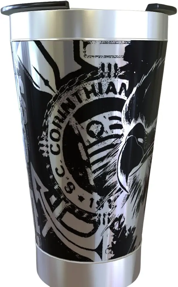 COPO TERMICO COM TAMPA PRETO CORINTHIAS 473ML