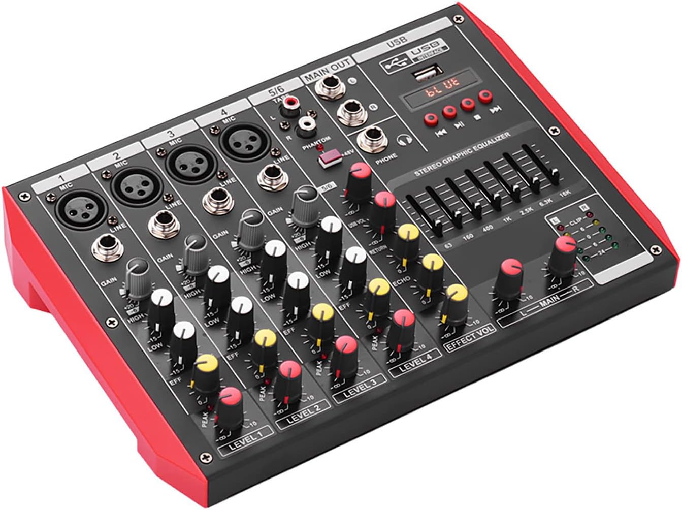 Mixing Console, D6 Portable 6Channel Mixing Console Mixer 7band EQ