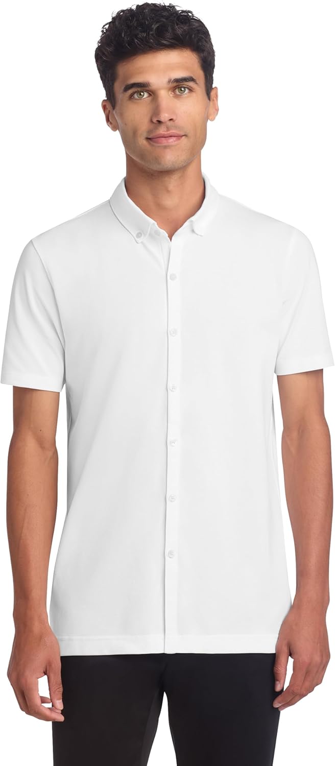Mercer+Mettle Unisex Stretch Pique Full-Button Polo | Button Down Collared Shirt for Men & Women, Business Casual Shirt