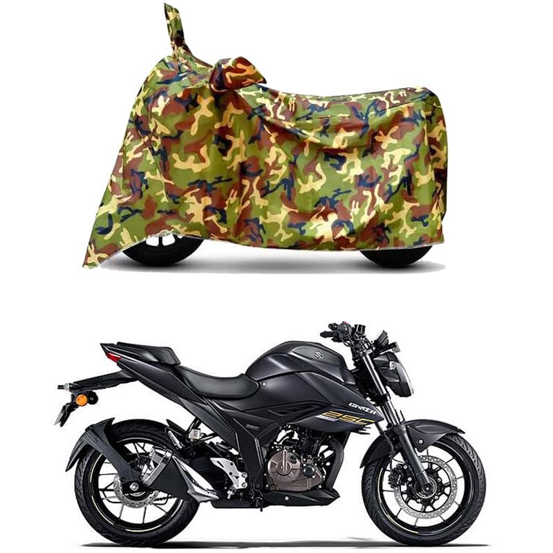 Image of Waterproof 100% PVC Coated Bike Scooty Two Wheeler Body Cover Compatible for Suzuki Gixxer 250 BS6 /UV-Rays /Heat Protection /Birds Dropping /Scratchproof /Dust Proof [6X6 Jungle Print]