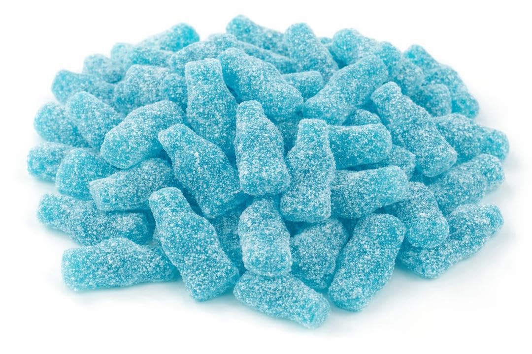 Sour Cola Bottles Gummy Candy (2 Pound, Mini Sour Blue Raspberry)