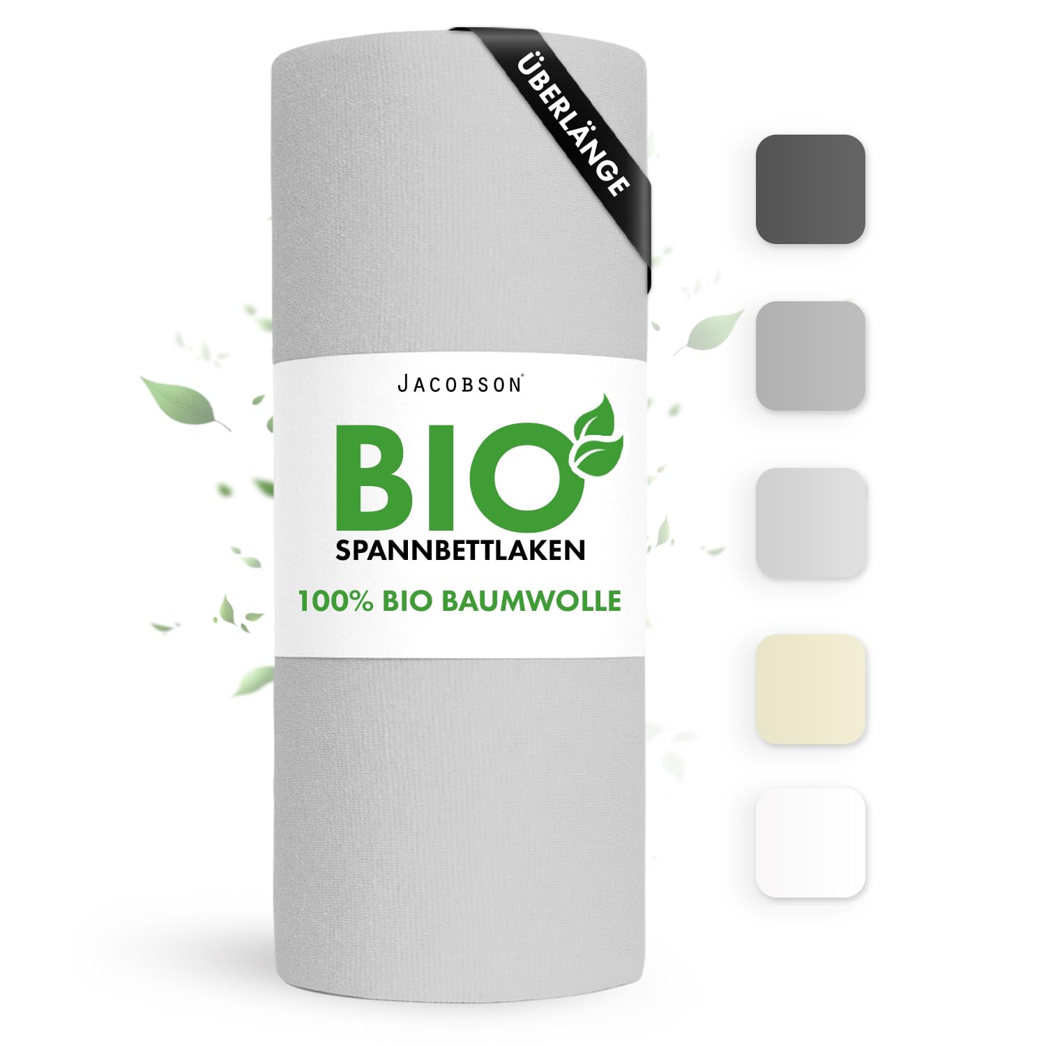 Jacobson Bio Spannbettlaken ÜBERLÄNGE 200x220cm Baumwolle Spannbettlaken, GOTS zertifiziertes Bettlaken, 160g/m² Jersey Spannbetttuch (200x220, Hellgrau)