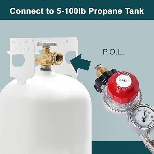 Miniatura 3 de GASPRO Regulador de propano de alta presión con manguera trenzada de 12 pies, regulador de propano de alto flujo de 30 PSI con manómetro, apto para