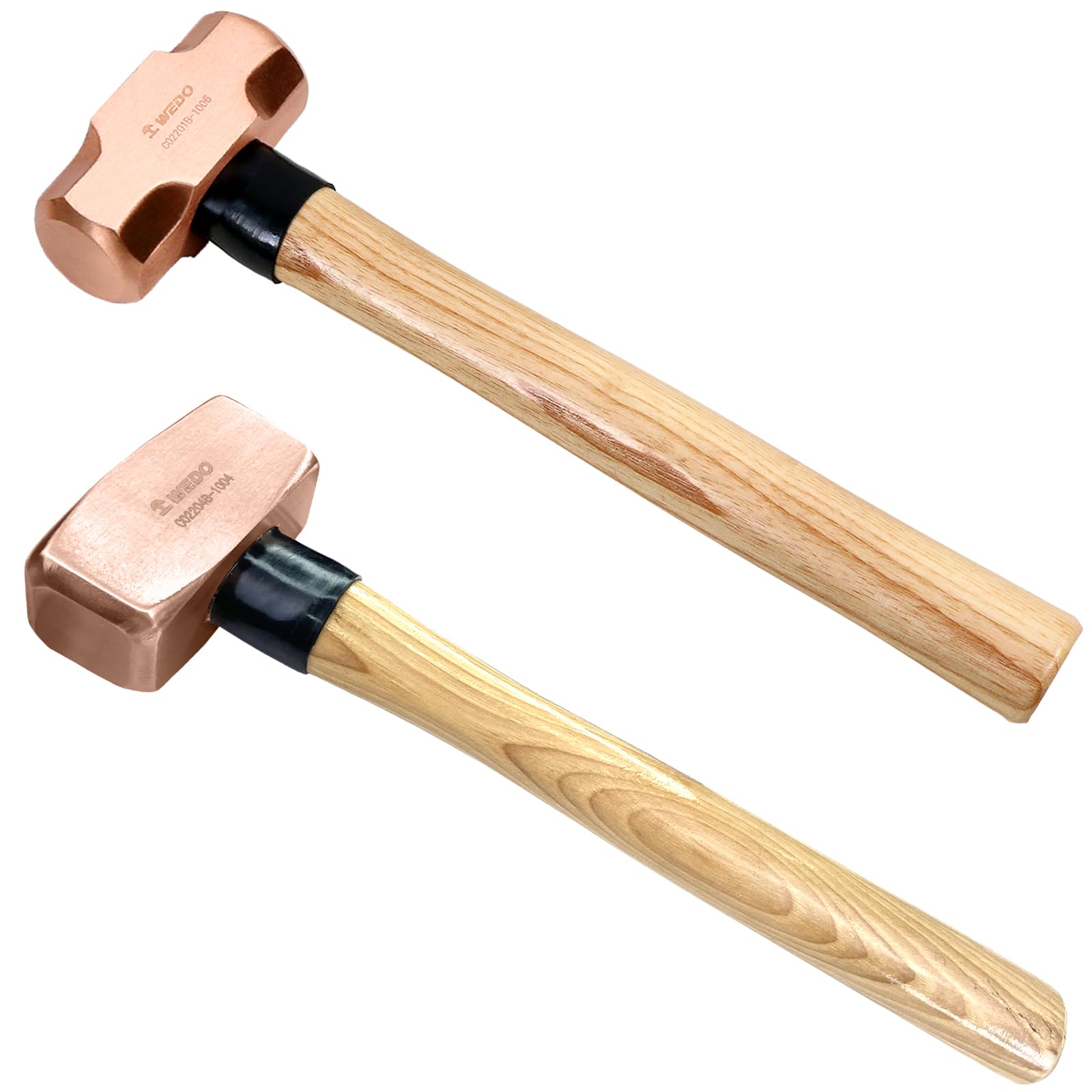 WEDO 2 szt. zestaw miedzianych młotków, młot kowalski 1,8 kg + młotek klubowy 1,8 kg, zestaw miedzianych młotów pękających z drewnianym uchwytem, niemagnetyczny, matrycowy, odporny na korozję,