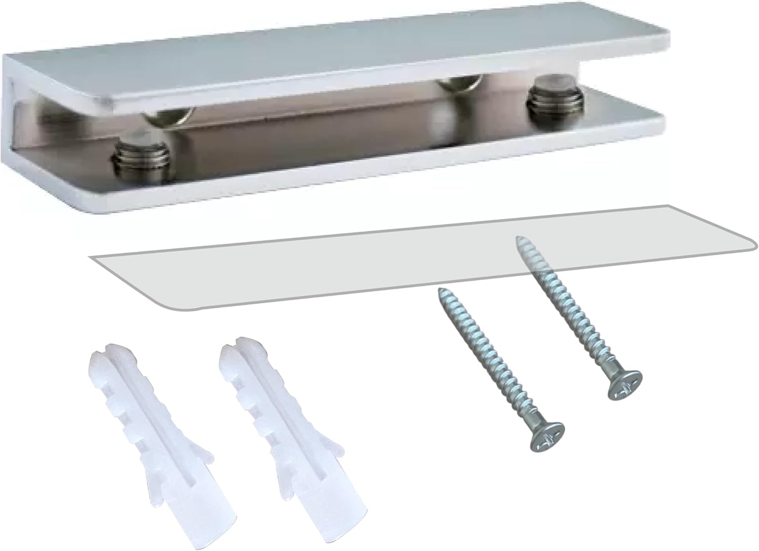 Dulles Glass Floating Shelf Brackets, Rectangular Clamps Heavy Duty, Chrome, for Glass, Wood, Acrylic Wall Mounted Shelf Support. 1 Piece