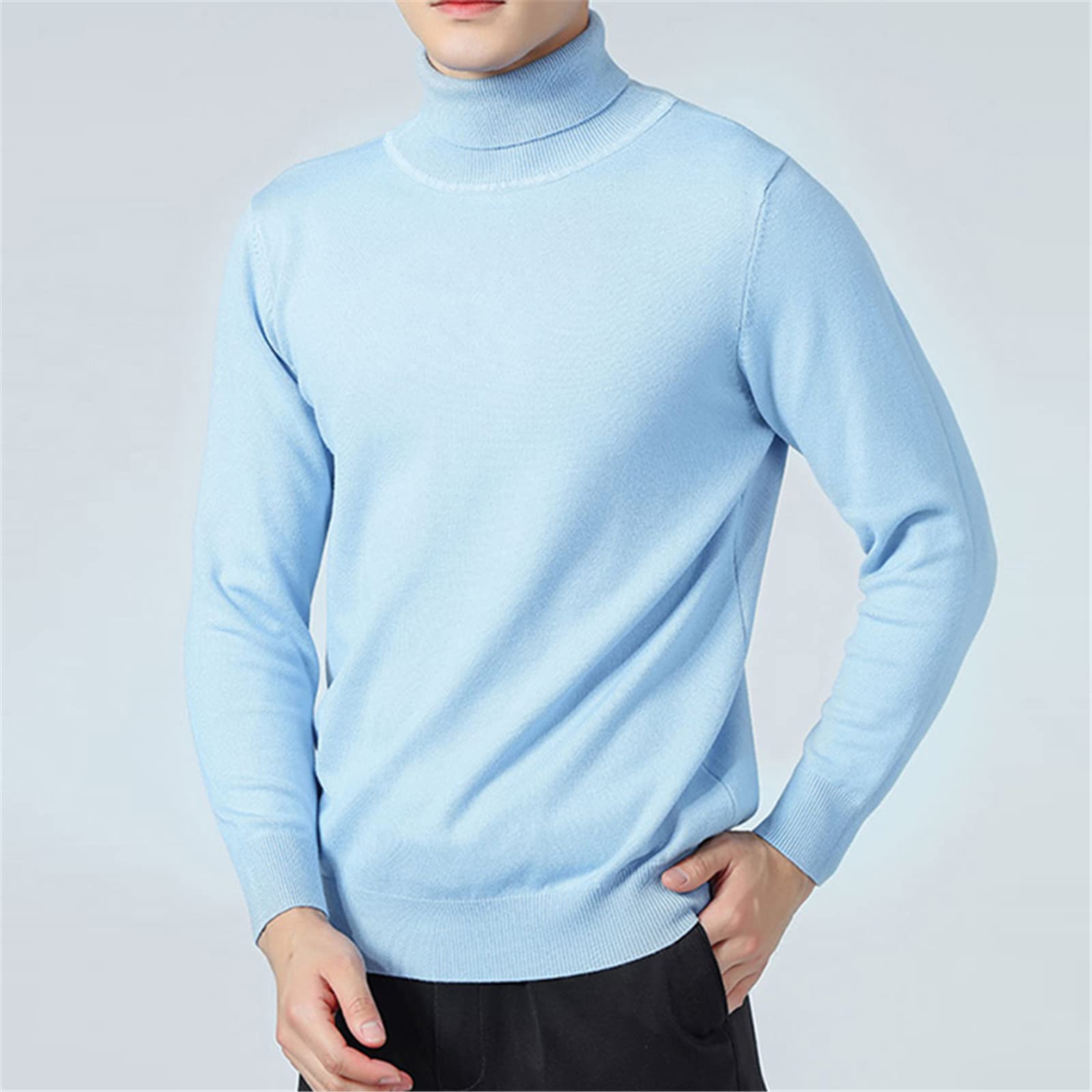 Vogrtcc Pullover a collo alto a maniche lunghe da uomo maglione lavorato a maglia in lana invernale