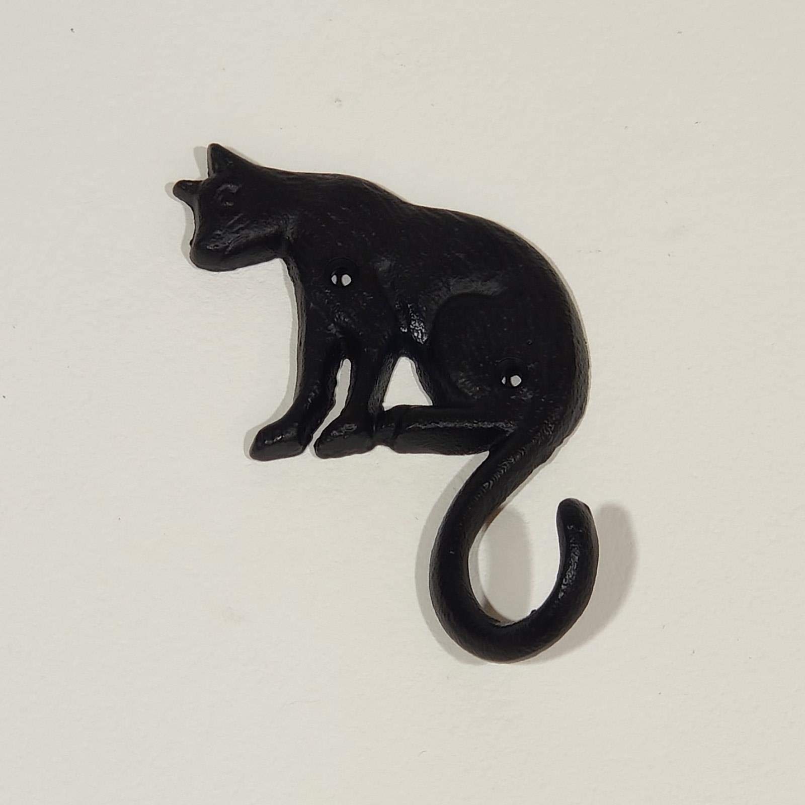 HOMESCAPES Wall Mounted Coat Hook with Cat Shaped Design in Cast Iron