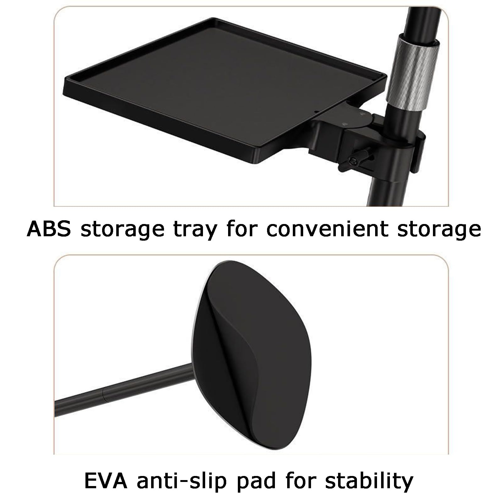 Generico Supporto da Pavimento Regolabile per Libri, Pannello 39x27 cm, Vassoio 16,8x22,8 cm per Ricette, Libri di Testo e spartiti Musicali, Altezza 50-102 cm, Perfetto per casa e Ufficio.