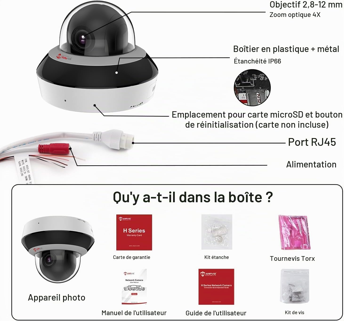 Anpviz 4MP PTZ IP Caméra de Sécurité Extérieur PoE, Zoom Optique 4X