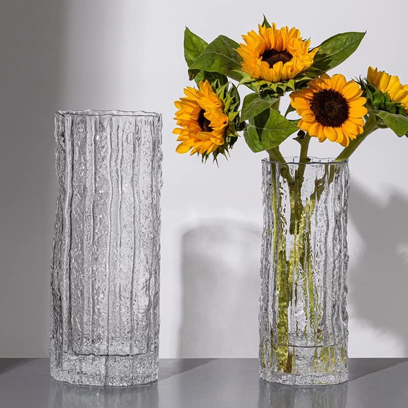 QEEYON Glass Vase Handmade Clear Glass Cylinder Posy 30cm Tall Crystal Flower Vase for Flowers Floral Arrangement for Centerpieces Living Room Kitchen - Image 3