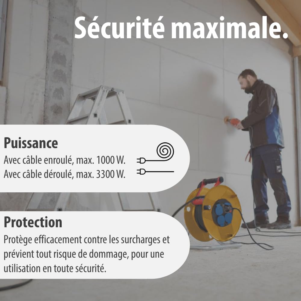 Brennenstuhl Enrouleur de câble Standard Pro 25m (IP44, Cablepilot), Fabrication Française 1206841 Jaune