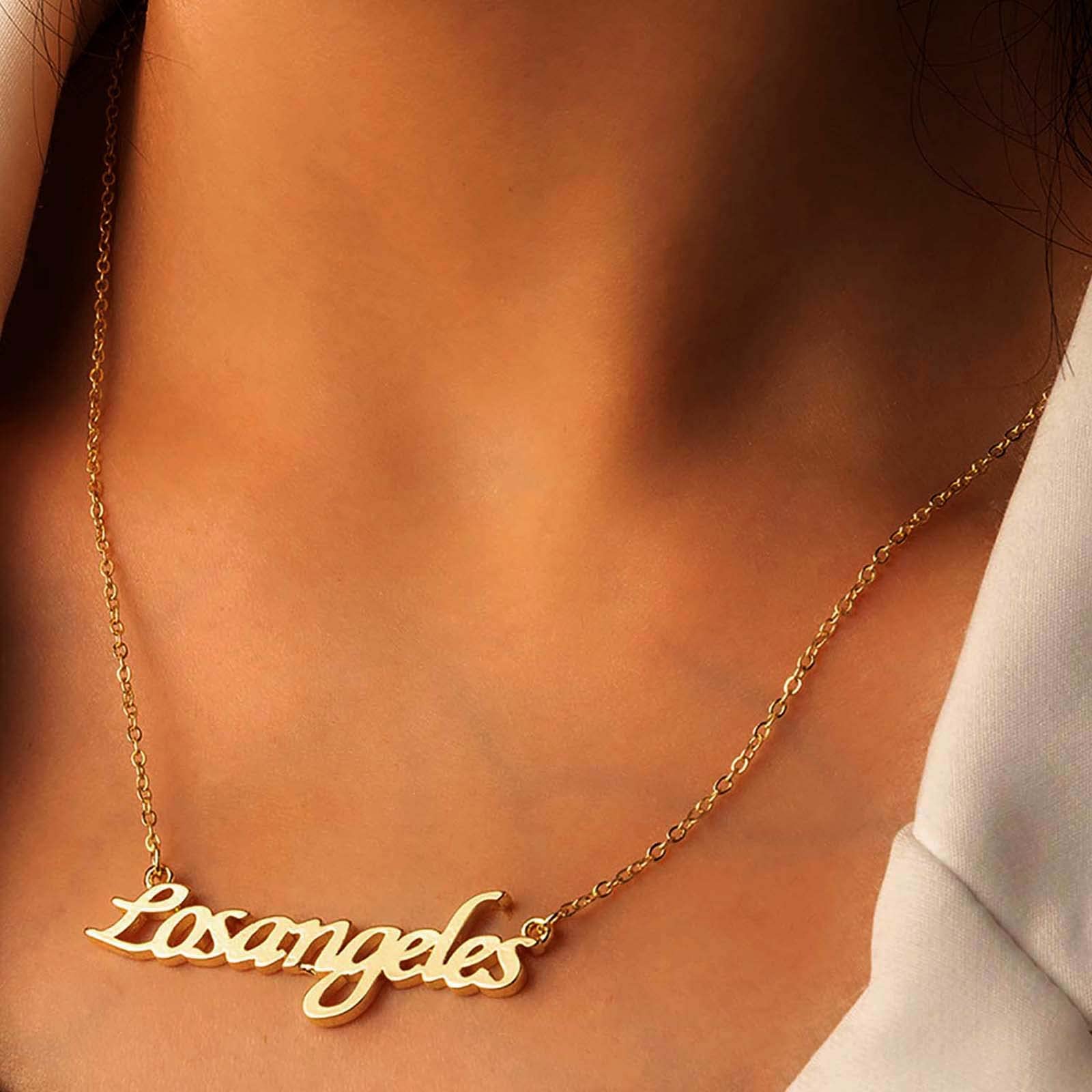 Atentuyi Collar con nombre personalizado de oro Collar personalizado Collar con placa de nombre delicada Collar inicial Collar con colgante de letra Collar vintage Joyas para mujeres y niñas