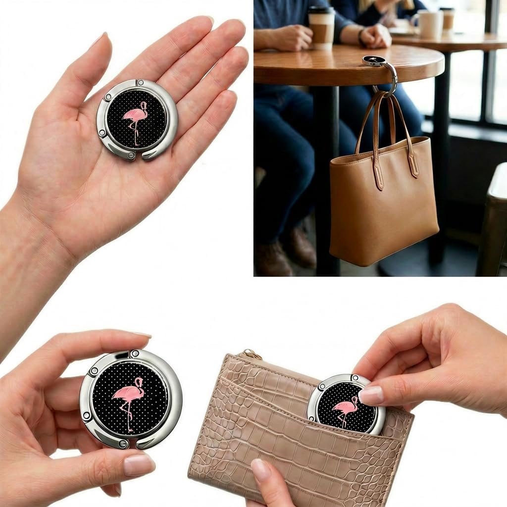 Foldable Purse Hook for Table - Botanical Design Pattern Handbag Hanger, Portable Chain Style Desk Bag Holder,Elegant & Strong (1pack Pink) image 3