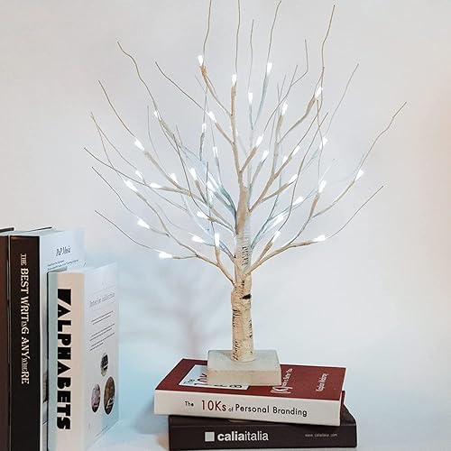 Miniatura 6 de Árbol de abedul con luz LED 36LT para decoración del hogar, juego de 2 decoraciones de árbol artificial iluminado, árbol de abedulbonsái de mesa,