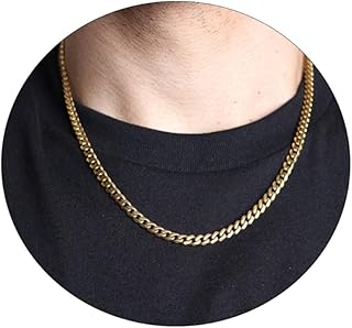 FASHGOOD Cuban Chain Necklace for Men Women, Silver/14K Gold Plated 316L Stainless Steel Cuban Link Chain for Men Boys, Go...
