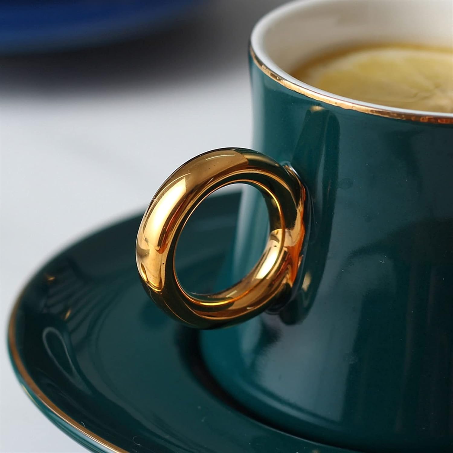 Coffee Mugs Tea Cup, Milk Cup Ceramics Cup Saucer Set Porcelain Tea Cup Set Coffee Cup Saucer Set 7.4 Oz China Tea Cup with Display Stand, Set of 6 for, Coffee, Soup, Tea, Cerea