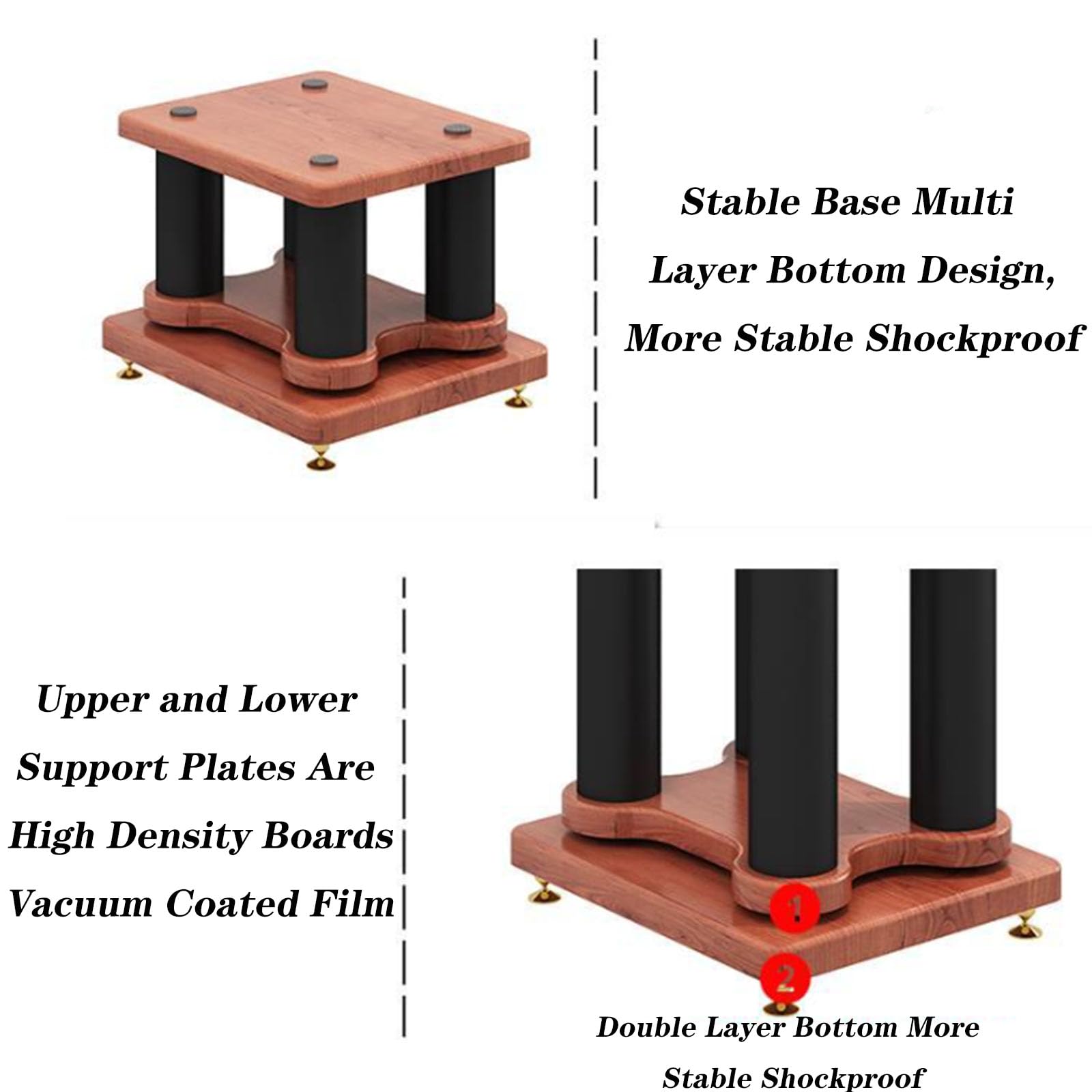 Set di supporti universali per monitor da studio, subwoofer e altoparlanti, 2 pezzi, 30 x 35 cm, riempibili, supporti da pavimento per altoparlanti da scrivania, altezza regolabile fino a 70 cm