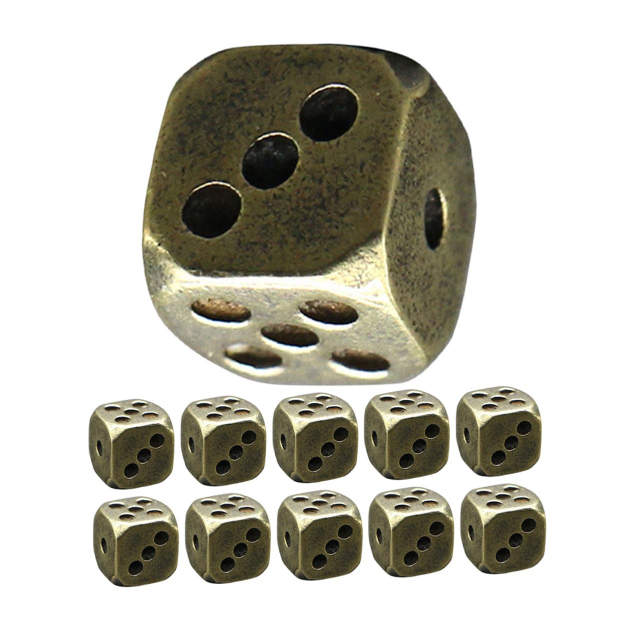 Hohopeti 12pcs Antique Brass Dice with Rounded Corners for Poker Parties and Tabletop Games, Vintage Style Metal Game Dice with Comfortable Grip and Unique Artistic Charm