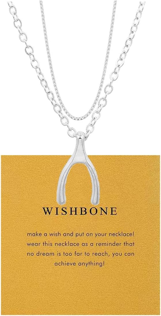 LIU JUN WishBone Necklace For Women, 14K Gold Plated Stack Two Layer Chain Make A Wish And Put On Your Good Luck Inspirational Jewelry Gift