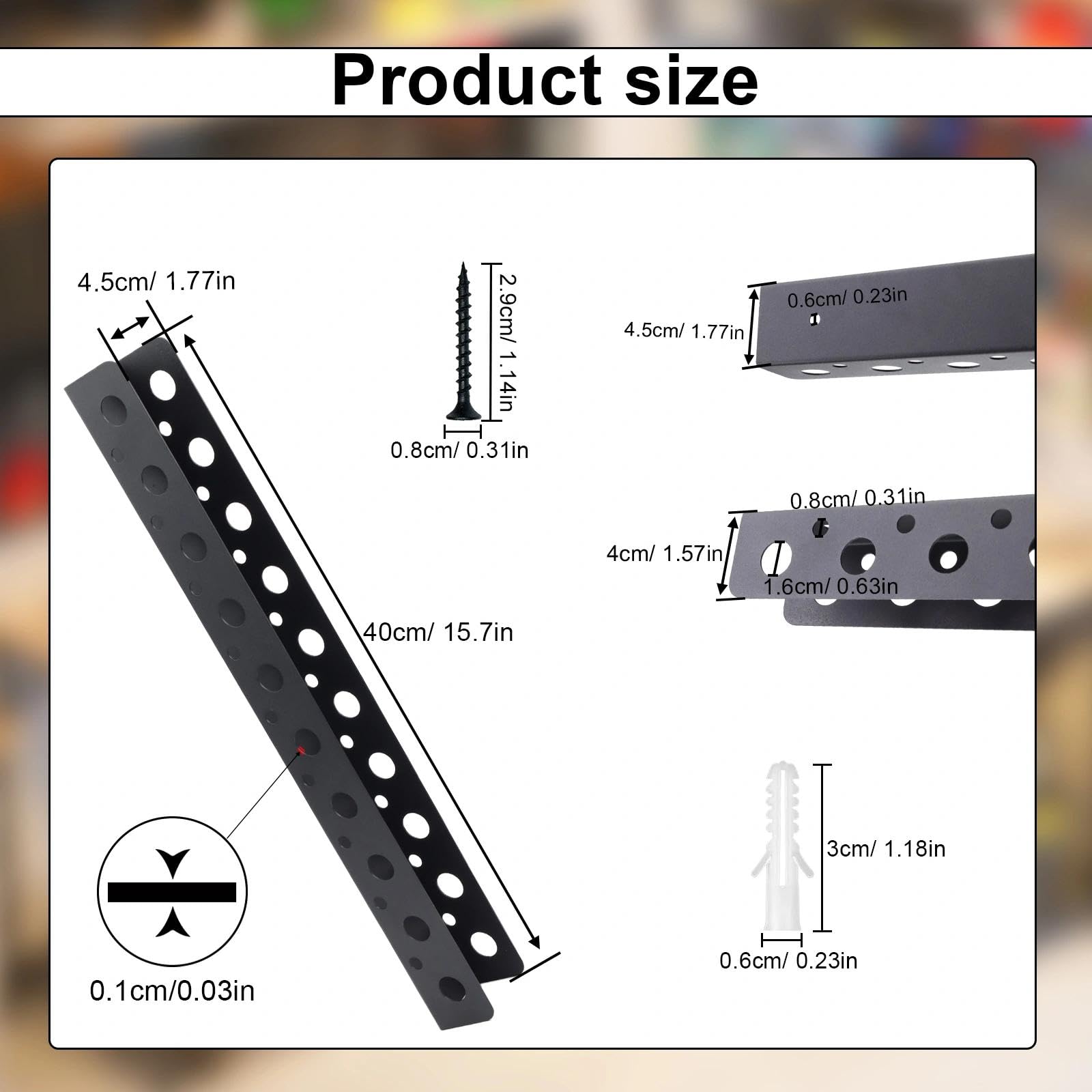 Organizador De Herramientas Para Pared 40 Cm - Negro, Hierro, Doble Nivel, Incluye Tornillos Y Tacos