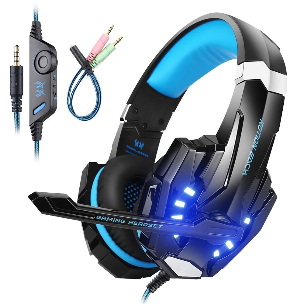 Gaming Headset, Over Ear Gaming Headphones with Noise Cancelling Mic LED Light, Stereo Bass Surround, Soft Memory Earmuffs for PC Laptops Tablet Smart Phone