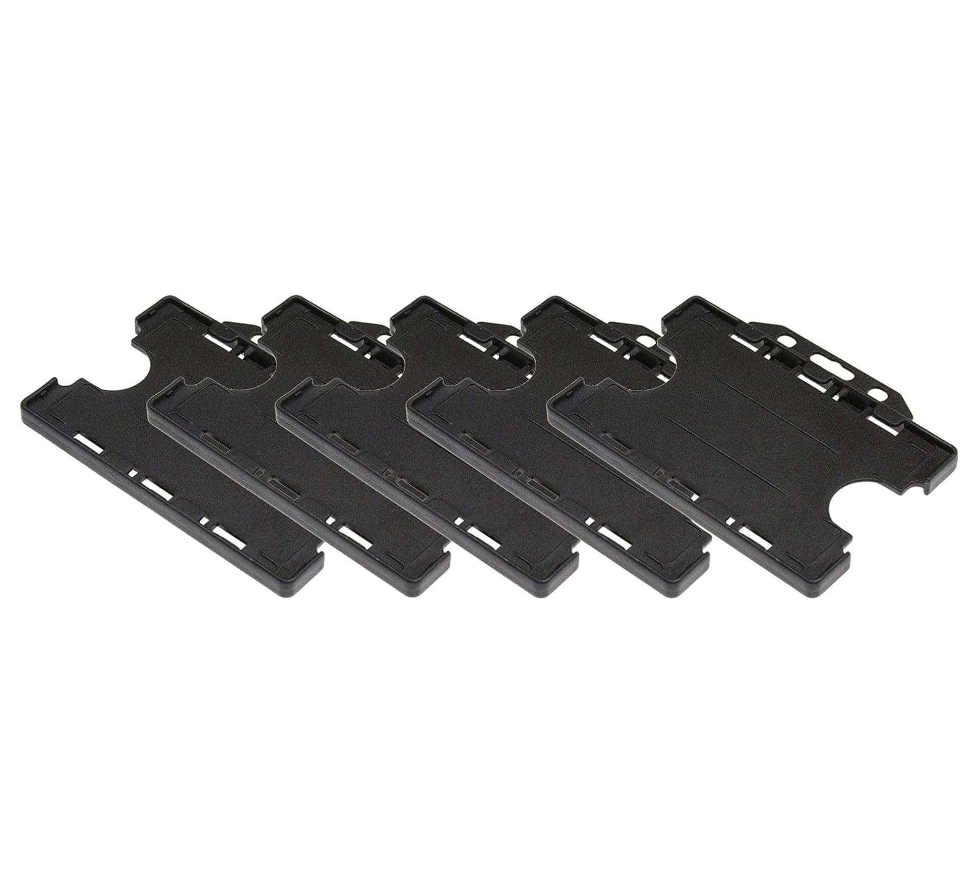 Double-Sided ID Card Holder - Secure, Black Plastic for 2 Credit-Sized Cards (85mm x 54mm) - Durable, Lightweight for Work, School, Events- ID Card Holder for Lanyard (Black, Pack of 5)