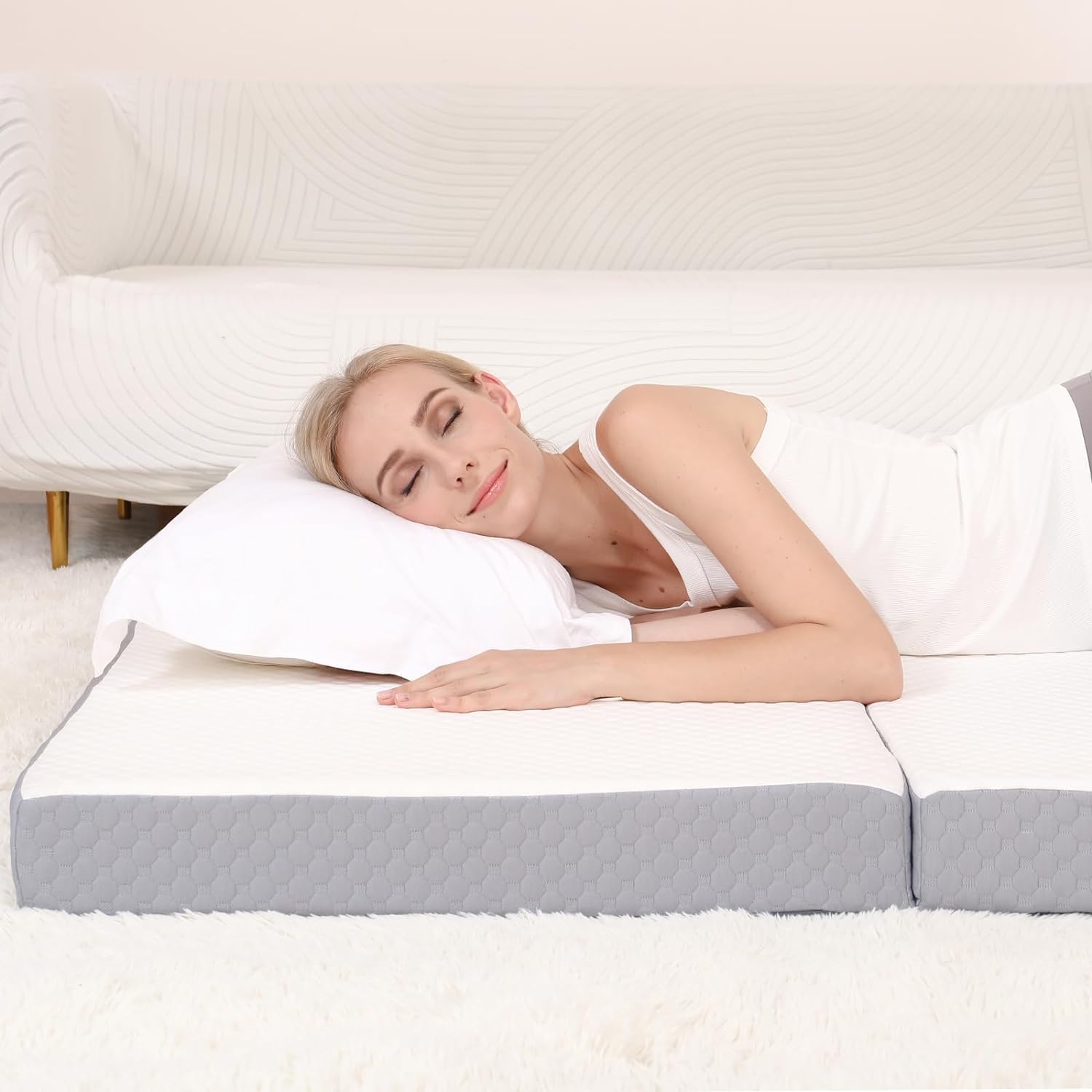 The Home Mart Tri-Folding Foam Mattress, Play Mat, Foldable Bed, Guest Beds, Portable Bed, Foldable Memory Foam Portable Floor Guest Bed with Removable Cover (6" Inch, Double: L180 x W120)